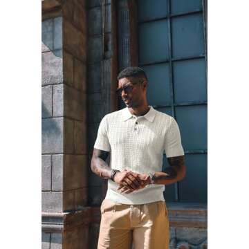 PJ PAUL JONES Mens Knit Polo Shirts Casual Short Sleeve Pull On Polo Shirt Classic Beach Shirts White