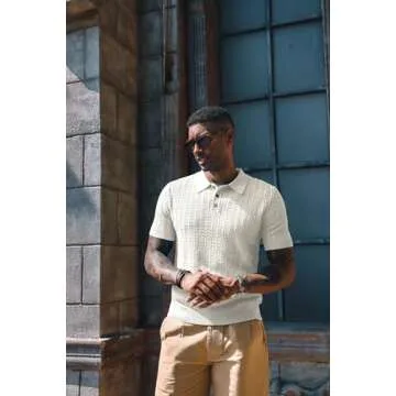PJ PAUL JONES Mens Knit Polo Shirts Casual Short Sleeve Pull On Polo Shirt Classic Beach Shirts White
