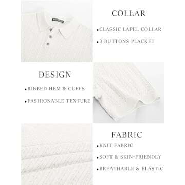 PJ PAUL JONES Mens Knit Polo Shirts Casual Short Sleeve Pull On Polo Shirt Classic Beach Shirts White