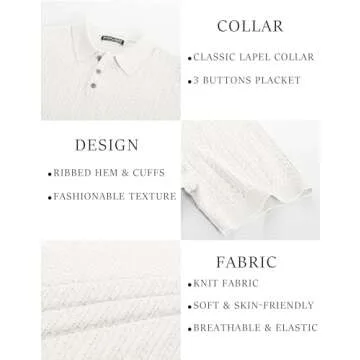 PJ PAUL JONES Mens Knit Polo Shirts Casual Short Sleeve Pull On Polo Shirt Classic Beach Shirts White