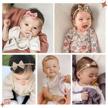 Subesty Baby Girls Nylon Elastic Headband Soft Flower Hair Band For Toddler Infant Newborn Set Of 10