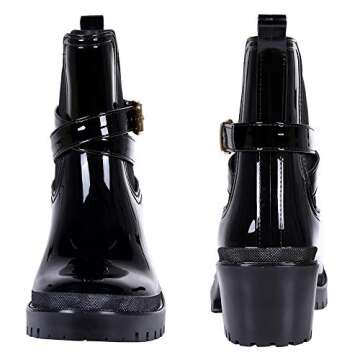 Smiry Women's Platform Rain Boots Chunky Heel Waterproof Adjustable-Strap Ankle Boots