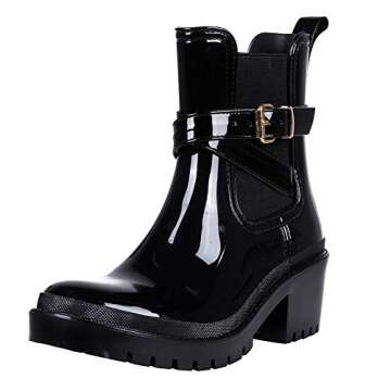 Smiry Women's Platform Rain Boots Chunky Heel Waterproof Adjustable-Strap Ankle Boots