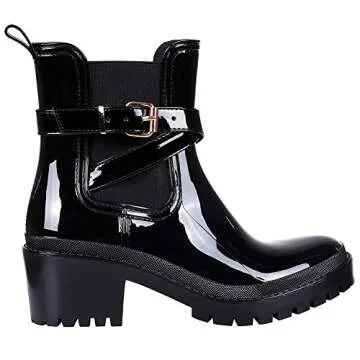 Smiry Women's Platform Rain Boots Chunky Heel Waterproof Adjustable-Strap Ankle Boots