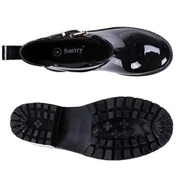 Smiry Women's Platform Rain Boots Chunky Heel Waterproof Adjustable-Strap Ankle Boots