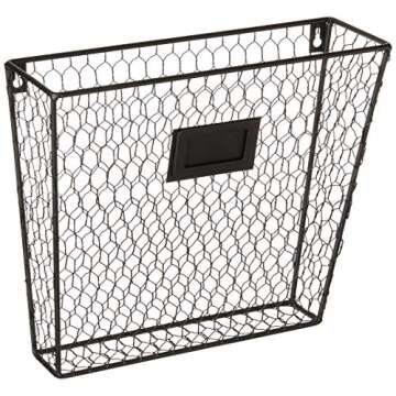 MyGift Wall Mounted Magazine Holder, Rustic Black Metal Wire Mail Holder and Document File Storage Organizer with Erasable Chalkboard Labels, Set of 3