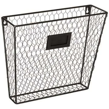 MyGift Wall Mounted Magazine Holder, Rustic Black Metal Wire Mail Holder and Document File Storage Organizer with Erasable Chalkboard Labels, Set of 3