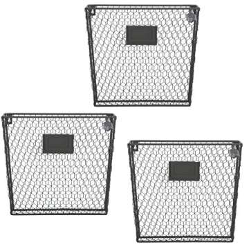 MyGift Wall Mounted Magazine Holder, Rustic Black Metal Wire Mail Holder and Document File Storage Organizer with Erasable Chalkboard Labels, Set of 3