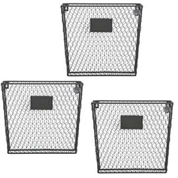 MyGift Wall Mounted Magazine Holder, Rustic Black Metal Wire Mail Holder and Document File Storage Organizer with Erasable Chalkboard Labels, Set of 3