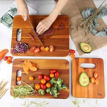 AIDEA Acacia Wood Cutting Board, Cutting Boards for Kitchen Chopping Board with Handle Set of 3 for Meat/Vegetables/Fruits