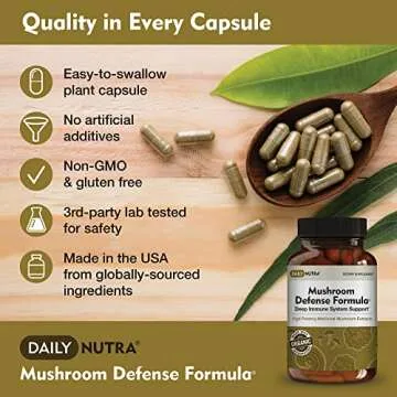 DailyNutra Mushroom Defense Formula - Immune Support Supplement | Organic Mushrooms, Hot Water Extracted - Reishi, Chaga, Maitake, Shiitake & Turkey Tail (90 Capsules)