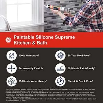 GE Sealants White Paintable Silicone 10.1oz for Kitchen Bath