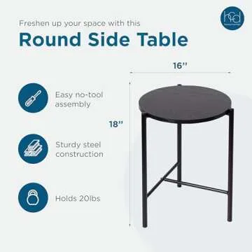 Honey-Can-Do Side Table, Small End Table, Tall Nightstand for Living Room, Bedroom, Office, Bathroom, Black