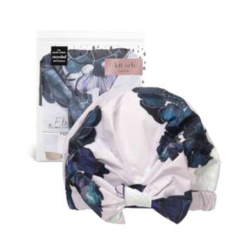 Kitsch Luxury Shower Cap for Women Waterproof - Reusable Shower Cap, Hair Cap for Shower, Waterproof Hair Shower Caps for Long Hair, Non-Slip Cute Shower Cap One Size, Chic Shower Bonnet - Floral Blue