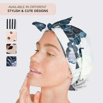 Kitsch Luxury Shower Cap for Women Waterproof - Reusable Shower Cap, Hair Cap for Shower, Waterproof Hair Shower Caps for Long Hair, Non-Slip Cute Shower Cap One Size, Chic Shower Bonnet - Floral Blue