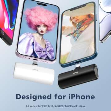 UPEB Small Portable Charger for iPhone 5000mAh 2 Packs with Built in Cable, MFi Certified Compact Power Bank Cordless External Battery Pack for All iPhone Series 14/13/12/11/XR/X/SE/8/7/6 Pro Max
