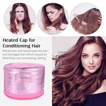 Heat Cap Hair Deep Conditioning - Heating Thermal Steamer Cap Electric Hot Treatment Cap for Natural Black Afro Hair Heated Hair Care Spa Hat for Home Use with 2 Mode Temperature Control - Bright Pink