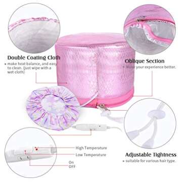 Heat Cap Hair Deep Conditioning - Heating Thermal Steamer Cap Electric Hot Treatment Cap for Natural Black Afro Hair Heated Hair Care Spa Hat for Home Use with 2 Mode Temperature Control - Bright Pink