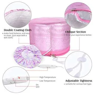 Heat Cap Hair Deep Conditioning - Heating Thermal Steamer Cap Electric Hot Treatment Cap for Natural Black Afro Hair Heated Hair Care Spa Hat for Home Use with 2 Mode Temperature Control - Bright Pink