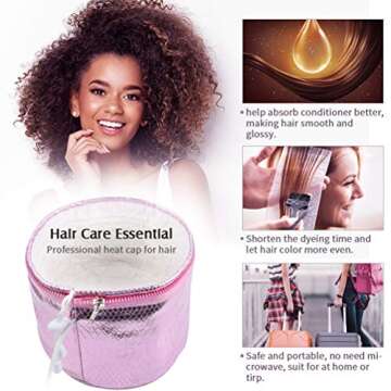 Heat Cap Hair Deep Conditioning - Heating Thermal Steamer Cap Electric Hot Treatment Cap for Natural Black Afro Hair Heated Hair Care Spa Hat for Home Use with 2 Mode Temperature Control - Bright Pink