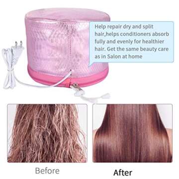 Heat Cap Hair Deep Conditioning - Heating Thermal Steamer Cap Electric Hot Treatment Cap for Natural Black Afro Hair Heated Hair Care Spa Hat for Home Use with 2 Mode Temperature Control - Bright Pink