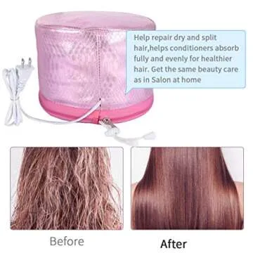 Heat Cap Hair Deep Conditioning - Heating Thermal Steamer Cap Electric Hot Treatment Cap for Natural Black Afro Hair Heated Hair Care Spa Hat for Home Use with 2 Mode Temperature Control - Bright Pink
