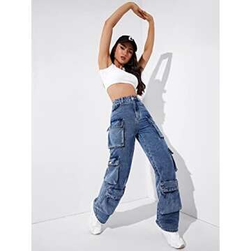 Stylish SweatyRocks Cargo Jeans for Women - High Waist