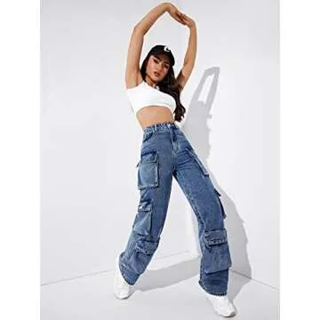 Stylish SweatyRocks Cargo Jeans for Women - High Waist