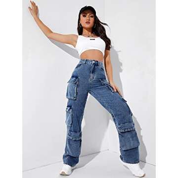 Stylish SweatyRocks Cargo Jeans for Women - High Waist