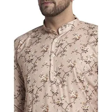 Men's Kurta Pajama Dupion Silk Indian Party Wear Traditional Dress Silk Ethnic Churidhar for Wedding (Beige, L)