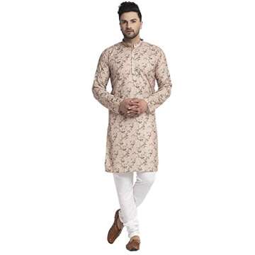 Men's Kurta Pajama Dupion Silk Indian Party Wear Traditional Dress Silk Ethnic Churidhar for Wedding (Beige, L)