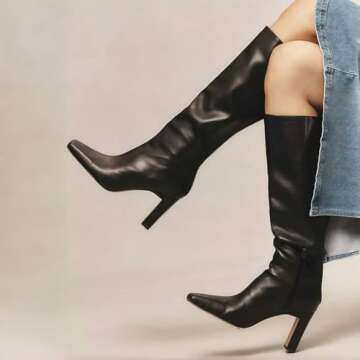 Lovee Cosee Black Leather Knee High Boots for Women