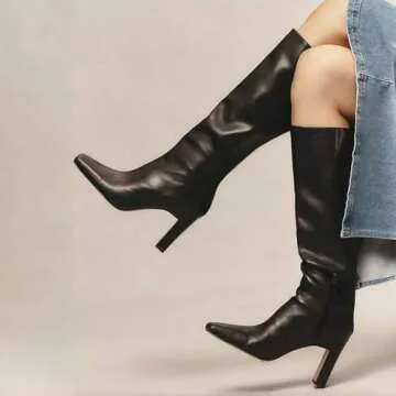 Lovee Cosee Black Leather Knee High Boots for Women