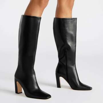 Lovee Cosee Black Leather Knee High Boots for Women