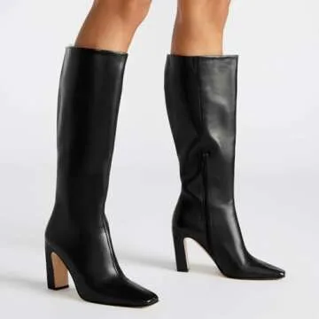 Lovee Cosee Black Leather Knee High Boots for Women