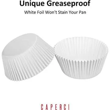 Caperci White Foil Cupcake Liners Standard Muffin Wrappers 150-Pack - Premium Greaseproof & Sturdy Cupcake Papers for Baking