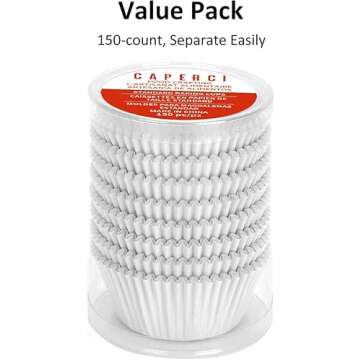 Caperci White Foil Cupcake Liners Standard Muffin Wrappers 150-Pack - Premium Greaseproof & Sturdy Cupcake Papers for Baking