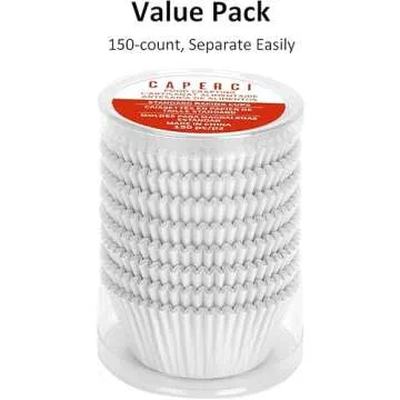 Caperci White Foil Cupcake Liners Standard Muffin Wrappers 150-Pack - Premium Greaseproof & Sturdy Cupcake Papers for Baking
