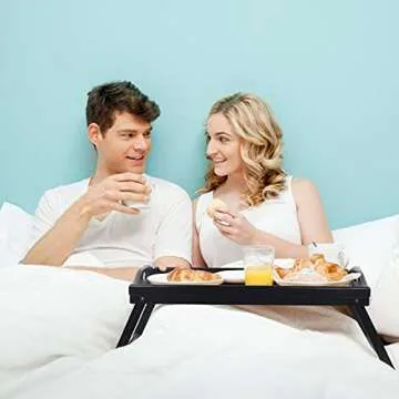 Bed Tray Table with Folding Legs Kitchen Breakfast Food Tray Platters Serving Tray Foldable TV Table...