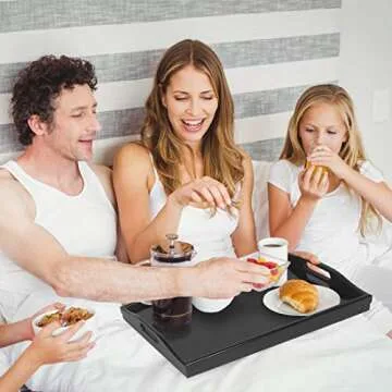 Bed Tray Table with Folding Legs Kitchen Breakfast Food Tray Platters Serving Tray Foldable TV Table Laptop Computer Desk Snack Tray(Black Large)