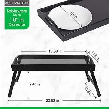 Bed Tray Table with Folding Legs Kitchen Breakfast Food Tray Platters Serving Tray Foldable TV Table Laptop Computer Desk Snack Tray(Black Large)