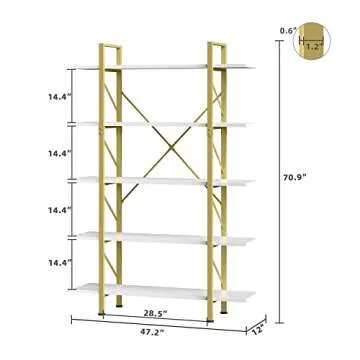 YITAHOME 5 Tier Gold Bookshelf, 70.9" Tall Modern Wide Bookcase, Open Storage Rack Shelves in Living Room/Bedroom/Home/Office, Books Holder Organizer for Books/Plants, Gold & White