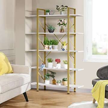 YITAHOME 5 Tier Gold Bookshelf, 70.9" Tall Modern Wide Bookcase, Open Storage Rack Shelves in Living Room/Bedroom/Home/Office, Books Holder Organizer for Books/Plants, Gold & White
