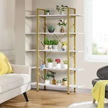 YITAHOME 5 Tier Gold Bookshelf, 70.9" Tall Modern Wide Bookcase, Open Storage Rack Shelves in Living Room/Bedroom/Home/Office, Books Holder Organizer for Books/Plants, Gold & White