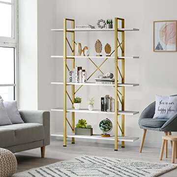 YITAHOME 5 Tier Gold Bookshelf, 70.9" Tall Modern Wide Bookcase, Open Storage Rack Shelves in Living Room/Bedroom/Home/Office, Books Holder Organizer for Books/Plants, Gold & White