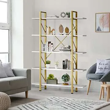 YITAHOME 5 Tier Gold Bookshelf, 70.9" Tall Modern Wide Bookcase, Open Storage Rack Shelves in Living Room/Bedroom/Home/Office, Books Holder Organizer for Books/Plants, Gold & White