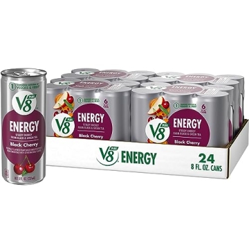 V8 +Energy Black Cherry Juice Energy Drink, 8 fl oz Can (24 Pack)