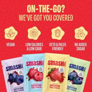 Chia Smash Single Serve Jam Packets | Variety 12-Pack | Natural, Keto & No Sugar Added | Vegan & Upc...