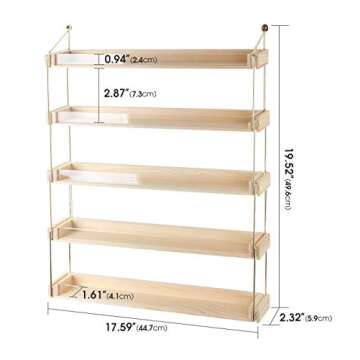 J JACKCUBE DESIGN Wall Mount Gold Metal and Wood Nail Polish Display Shelves Rack Organizer Holds 60 Bottles (5 Tier) - MK543A