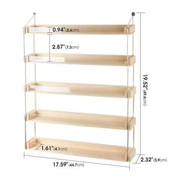 J JACKCUBE DESIGN Wall Mount Gold Metal and Wood Nail Polish Display Shelves Rack Organizer Holds 60 Bottles (5 Tier) - MK543A